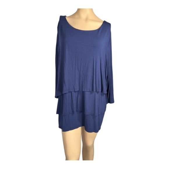 Chico's Tiered Navy Tunic Top Size 3 (XL/16) - Picture 1 of 7